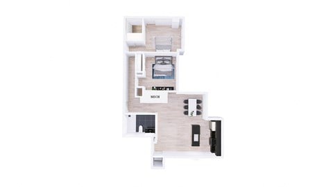 Floor plan for 1 bed, 1 bath, 1048 sqft